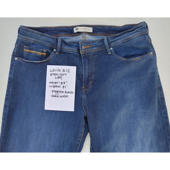 VTG 90's Levi's 512 MED Wash Slim Fit Tapered Stretch Jeans  34"x31" USA - Picture 1 of 3